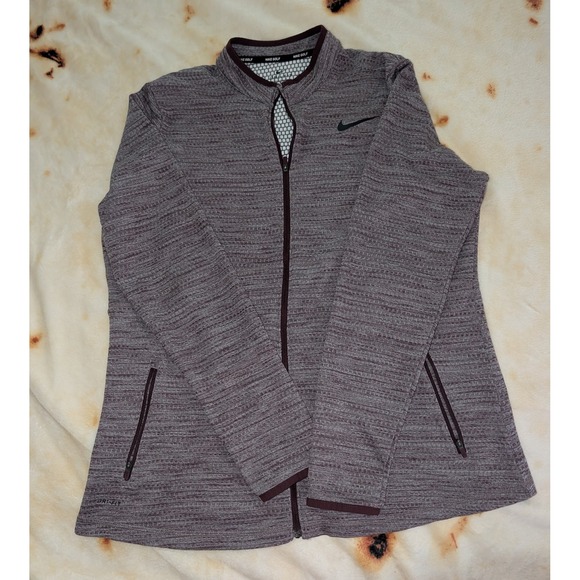 Nike Jackets & Blazers - Nike Golf Dri-FIT Full Zip Jacket Womens XL Burgundy Gray Textured‎ Knit Layer